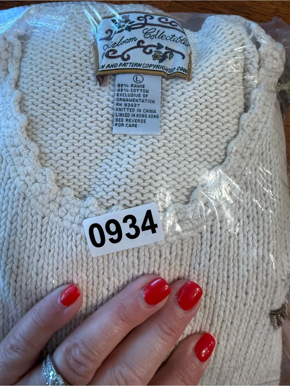 VTG Heirloom Collectibles Christmas Tree Sweater White Knitted Embellished L - Picture 11 of 11